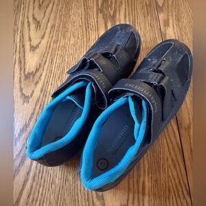 Shimano Women’s Black Cycling Shoes with Blue Trim, w/Cleats